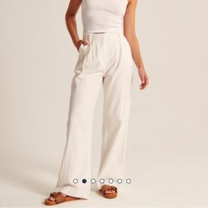 Abercrombie & Fitch Linen-Blend Tailored Wide Leg Pant White